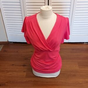 Grace Karin Vibrant Pink Wrap Blouse NWT